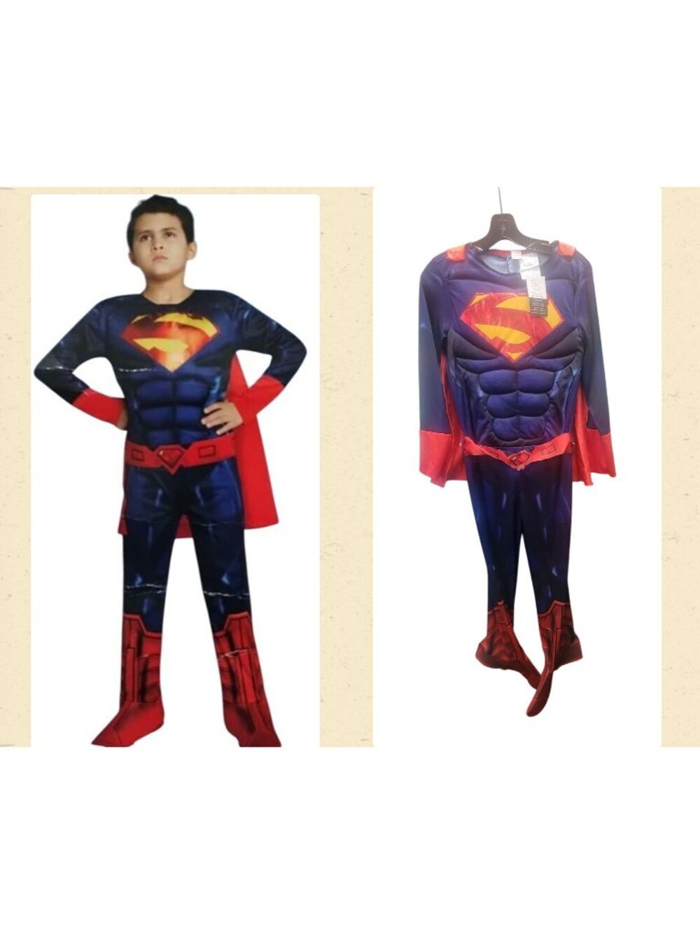 Justice League Superman Costume For Kids Padded Muscle Chest Red & Blue Size L